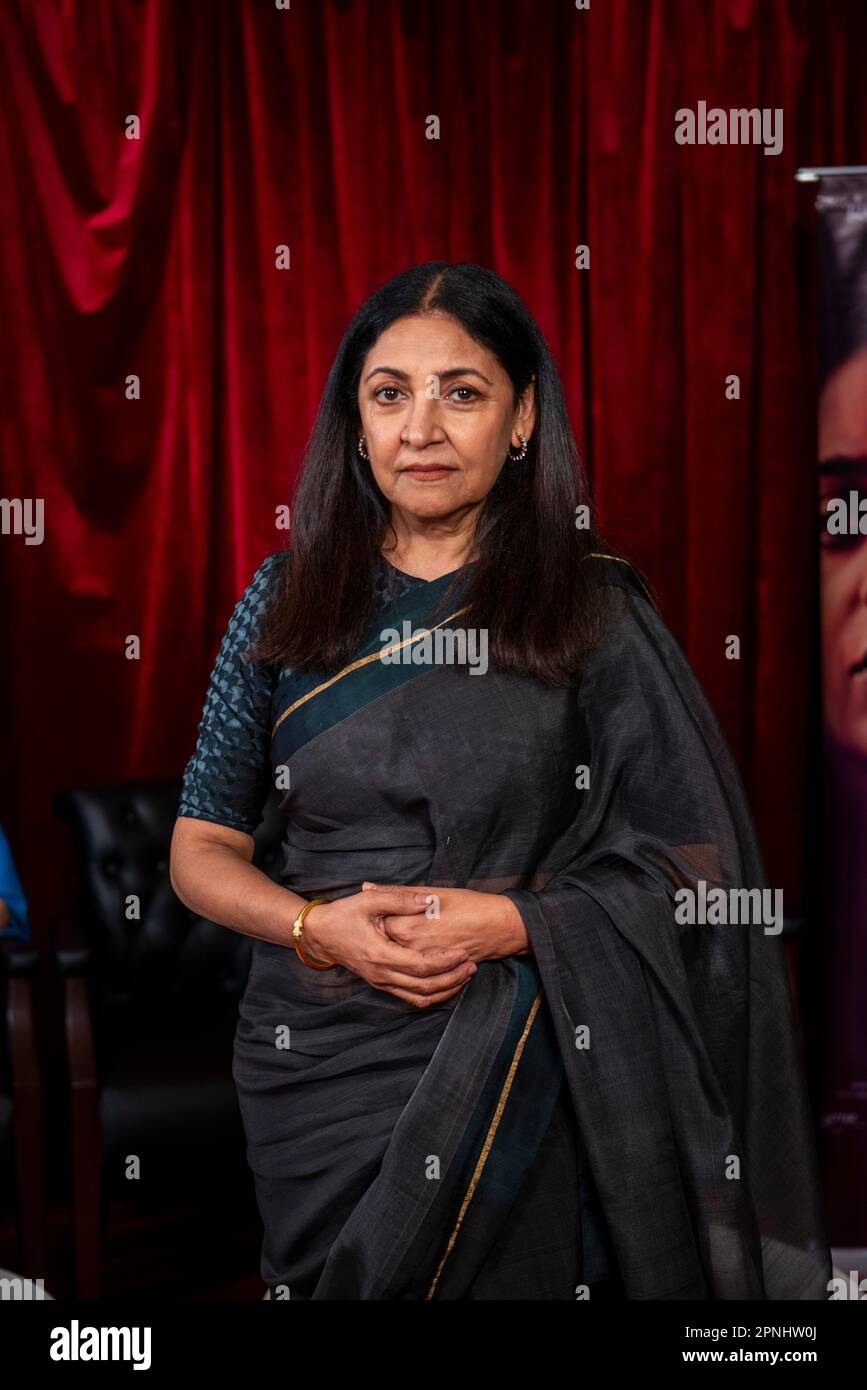 New Delhi, Inde. 19th avril 2023. L'actrice indienne Deepti Naval pose pour la photo lors de la rencontre presse sur son prochain film mère Teresa et moi, New Delhi. Crédit : SOPA Images Limited/Alamy Live News Banque D'Images