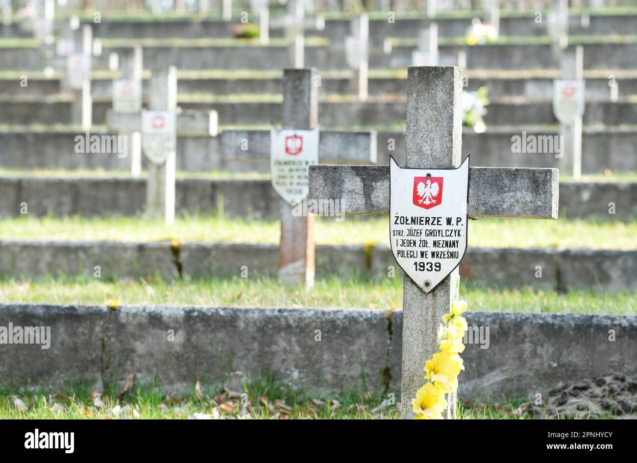 Laski près de Varsovie Pologne - Cimetière militaire avec des tombes de soldats de l'armée polonaise qui sont morts en 1939 WW2 dans le combat contre l'invasion par l'Allemagne nazie Banque D'Images