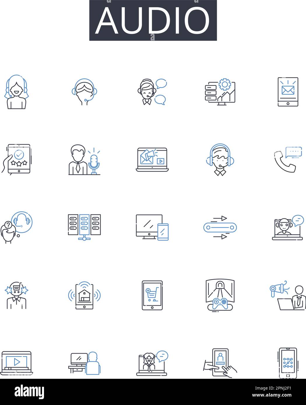 Collection d'icônes de ligne audio. Protocole, directive, processus, système, lignes directrices, Règle, vecteur de mécanisme et illustration linéaire. Machines, technique Illustration de Vecteur