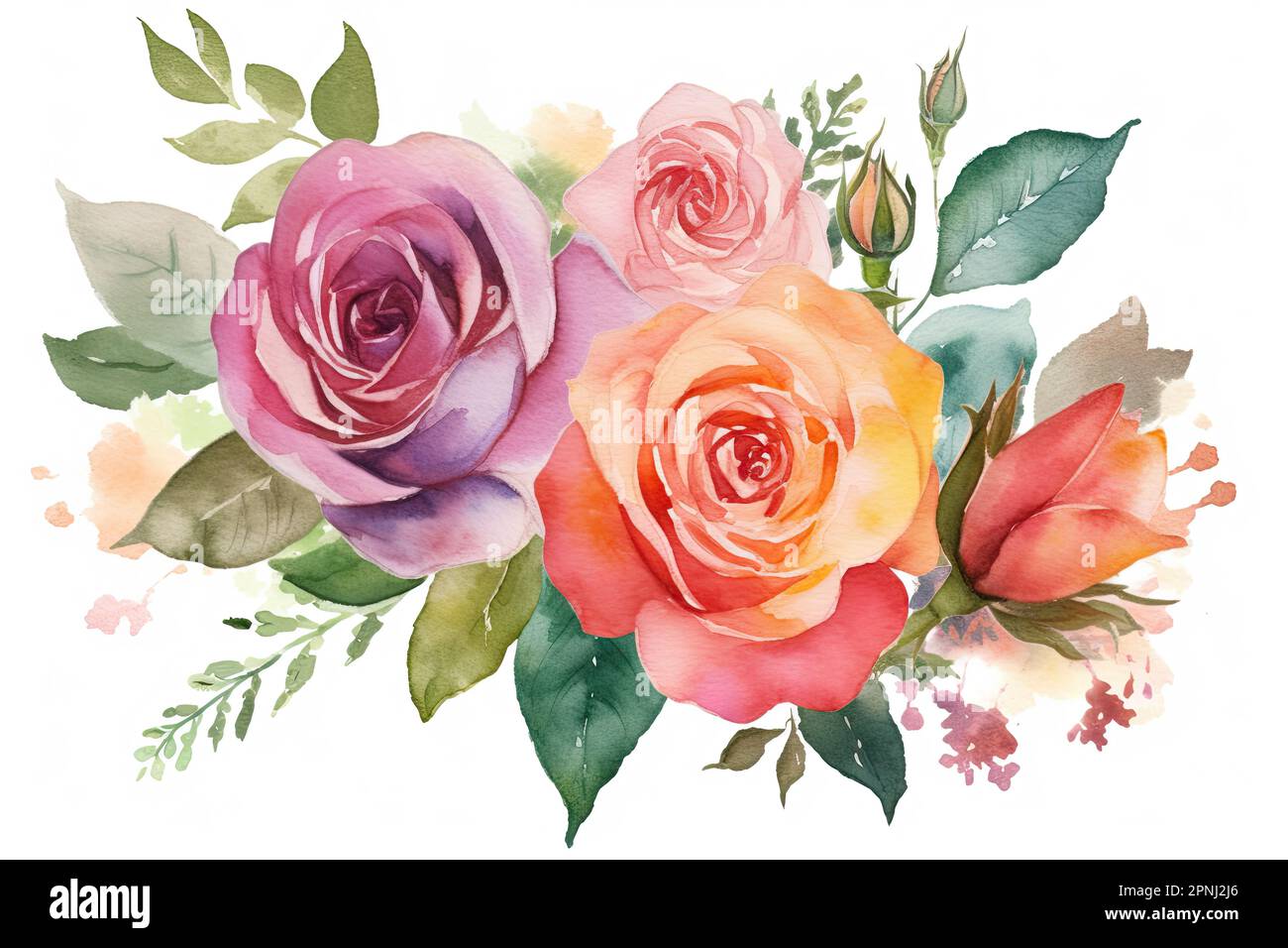 Utilisez des aquarelles pour créer une scène romantique et rêveuse de plusieurs roses, chacune avec une couleur et un motif différents Banque D'Images