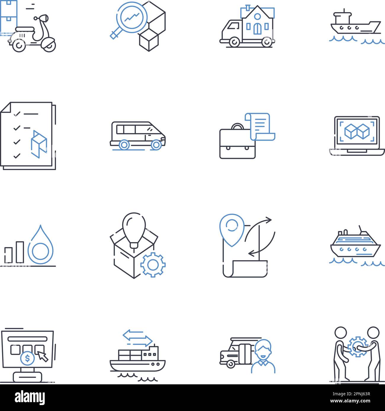 Collection d'icônes de ligne de services de transport. Expédition, importation, exportation, Logistique, transport, Transport, vecteur de livraison et illustration linéaire Illustration de Vecteur