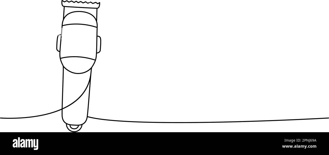 Tondeuse à cheveux électrique, dessin continu d'une ligne. Le salon de coiffure et les outils de coiffeur sont illustrés en continu sur une seule ligne. Illustration linéaire vectorielle. Illustration de Vecteur