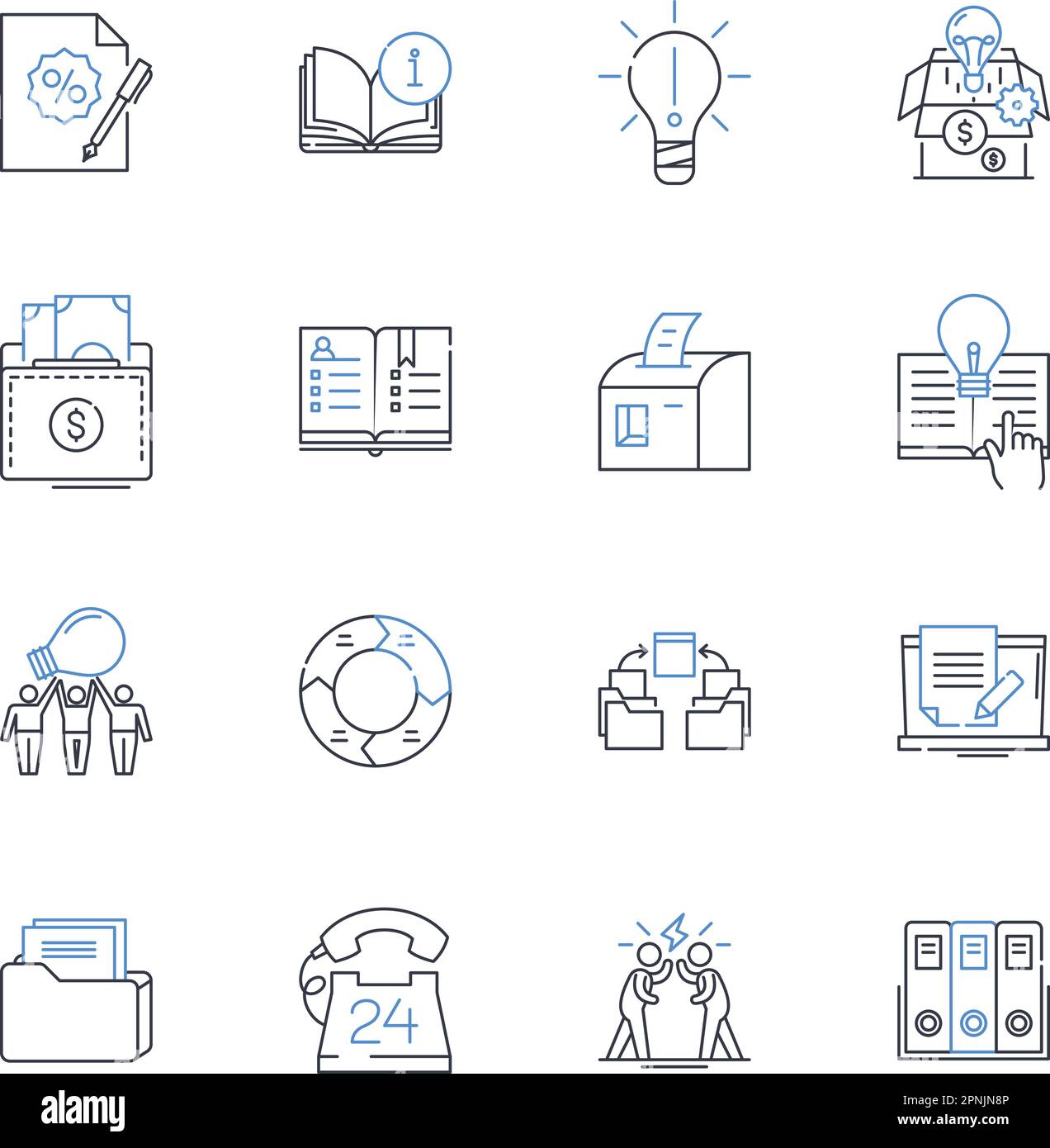 Collection d'icônes de ligne de gestion fiscale. Budget, fiscalité, comptabilité, inflation, revenus, Dépenses, vecteur de dette et illustration linéaire Illustration de Vecteur