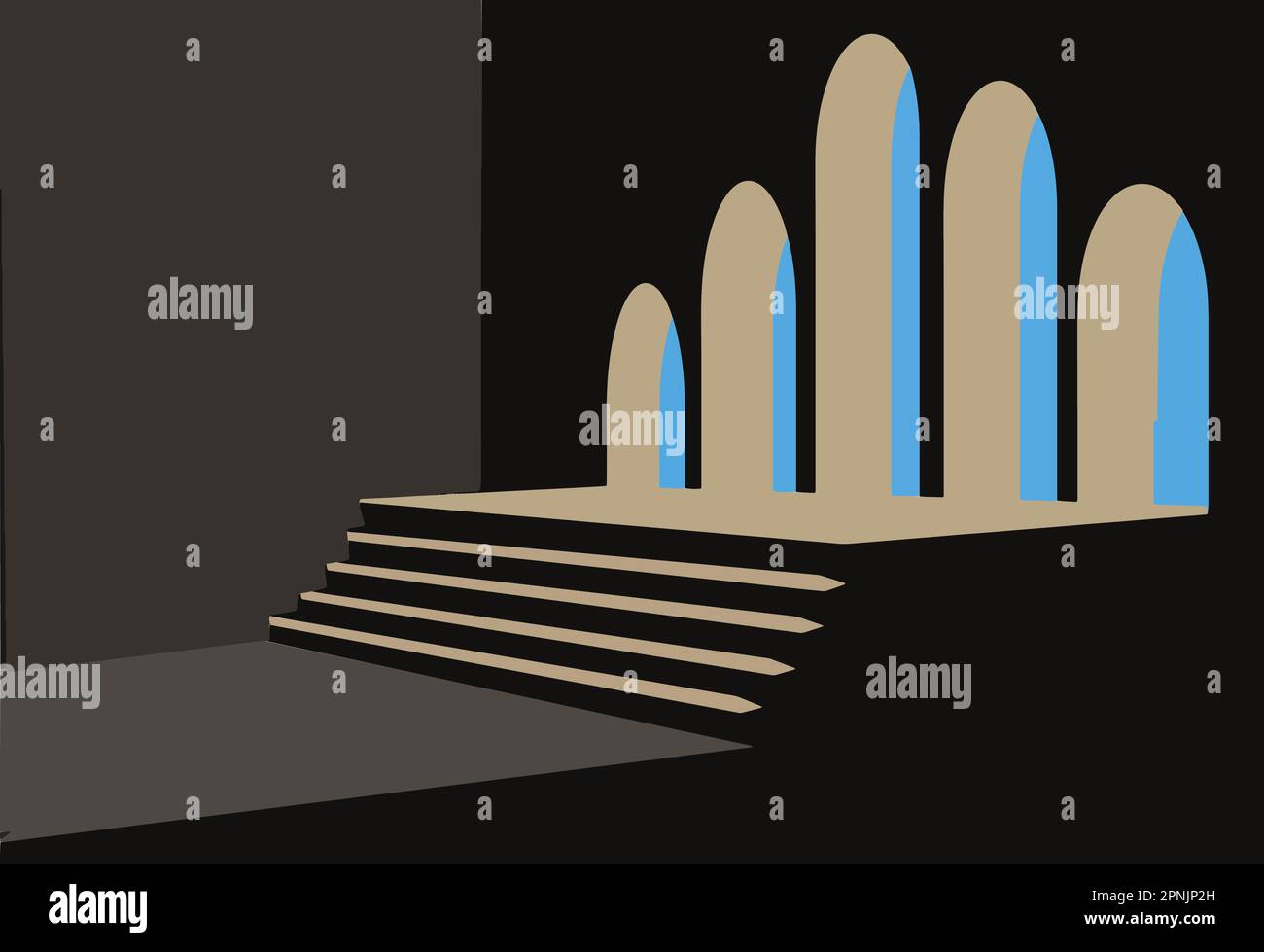 Les portes et les marches voûtées d'une place publique sont considérées comme une image vectorielle d'arrière-plan. Illustration de Vecteur
