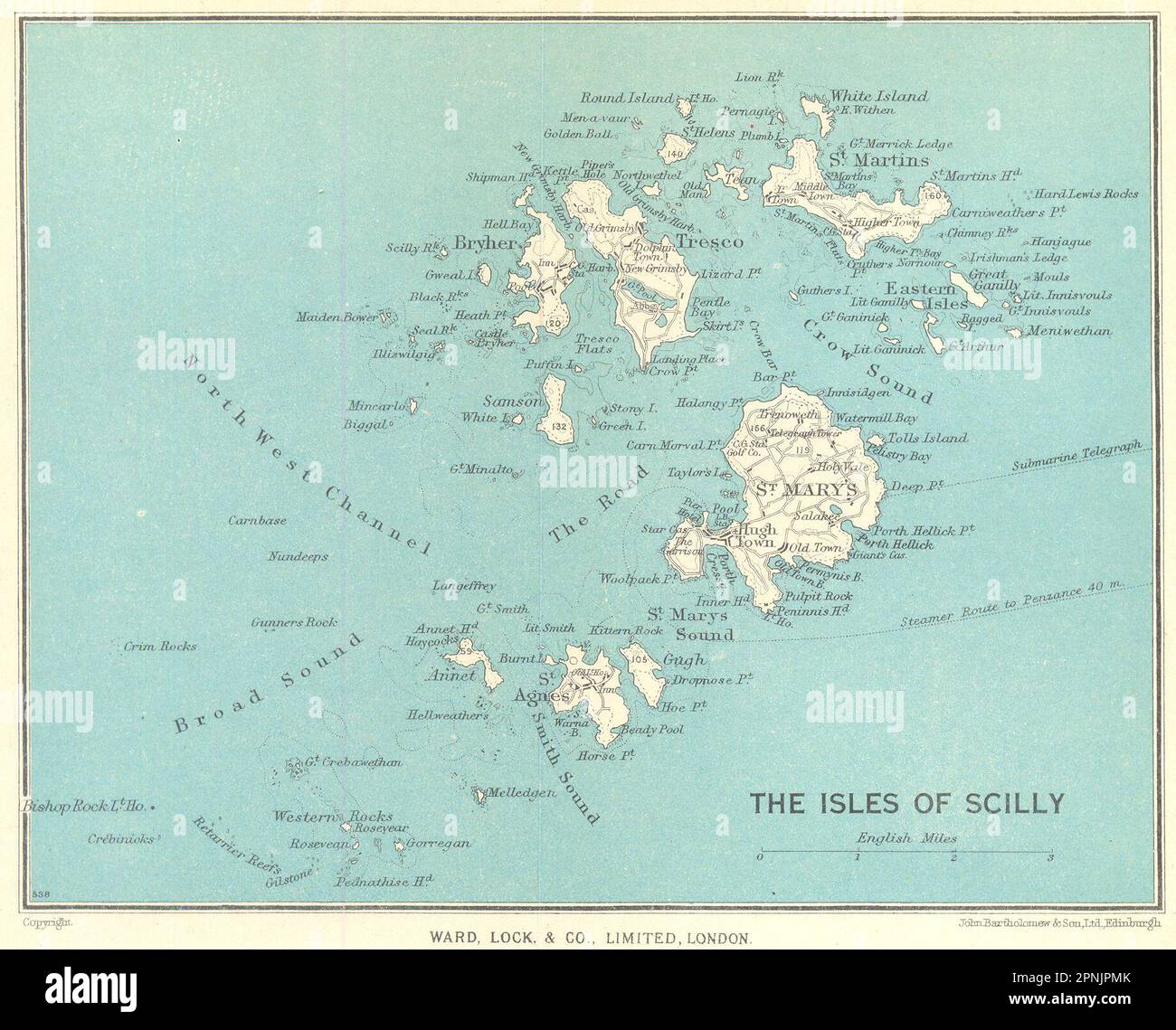 ÎLES DE SCILLY.St Mary's Tresco St Agnes St Martin's Bryher.WARD LOCK 1952 carte Banque D'Images