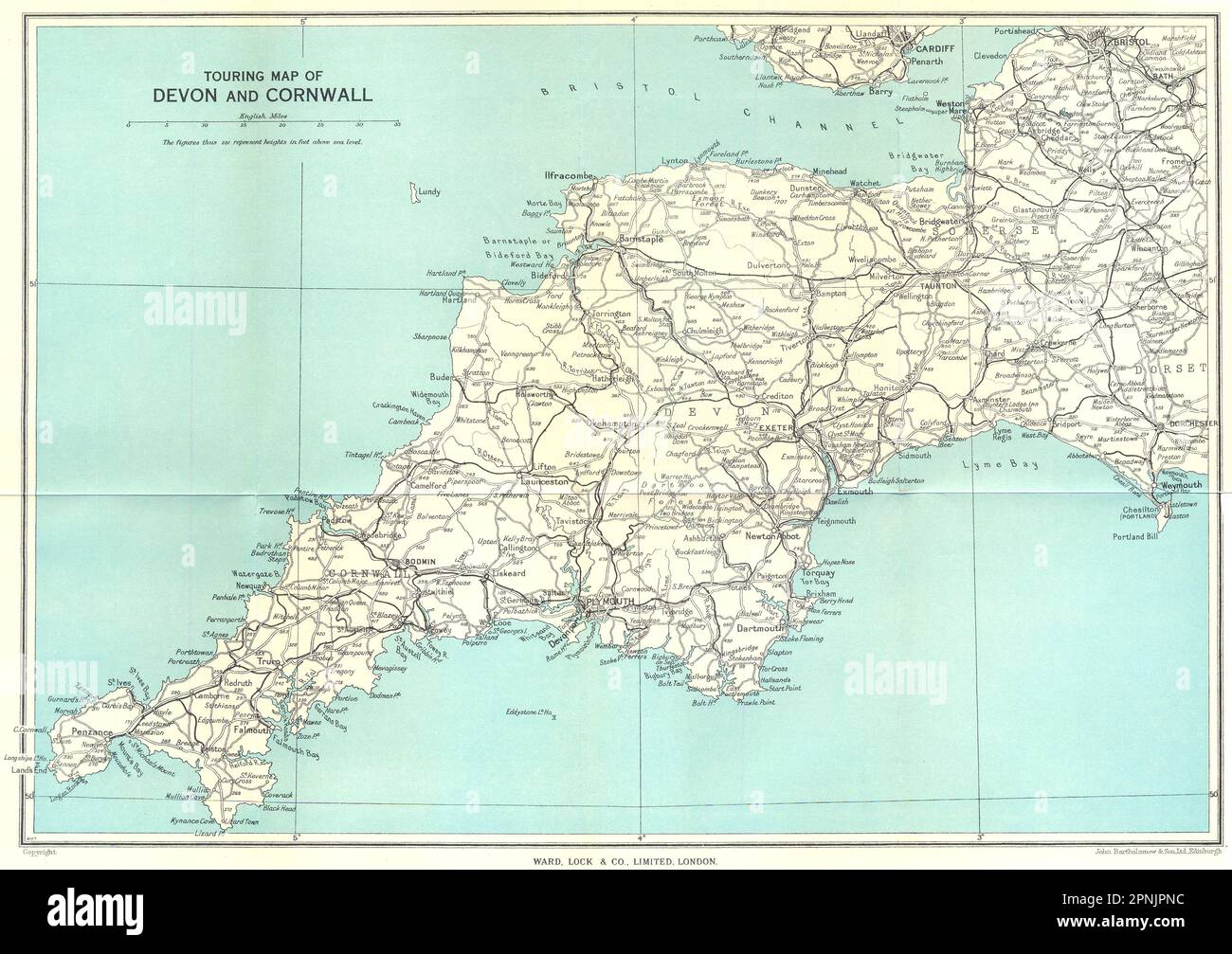 SUD-OUEST DE L'ANGLETERRE. Carte touristique de Devon & Cornwall. SERRURE DE QUARTIER 1952 ancienne Banque D'Images