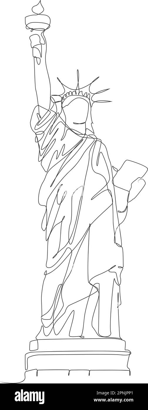 Illustration d'un dessin à une ligne de la Statue de la liberté. États-Unis New York. Icône de vecteur isolé, EPS10 Illustration de Vecteur