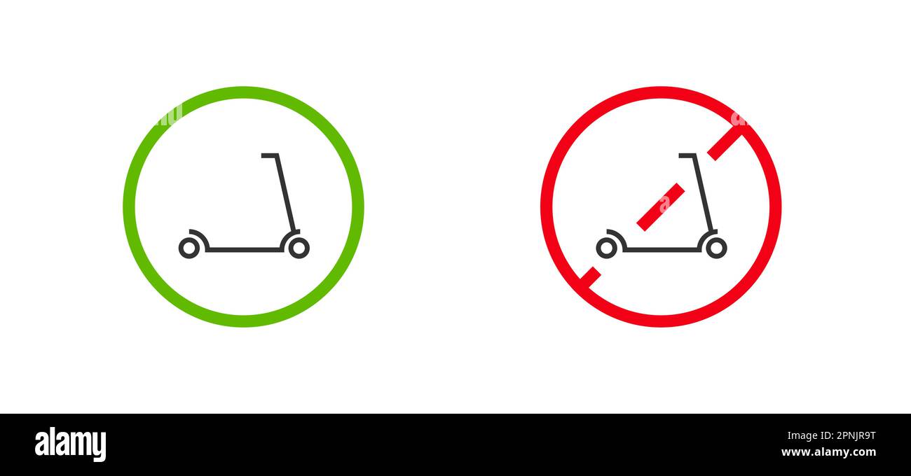 Icône Kick et Electric scooter Line. Signalisation routière de permis et d'interdiction, stationnement urbain. Illustration vectorielle isolée à plat Illustration de Vecteur