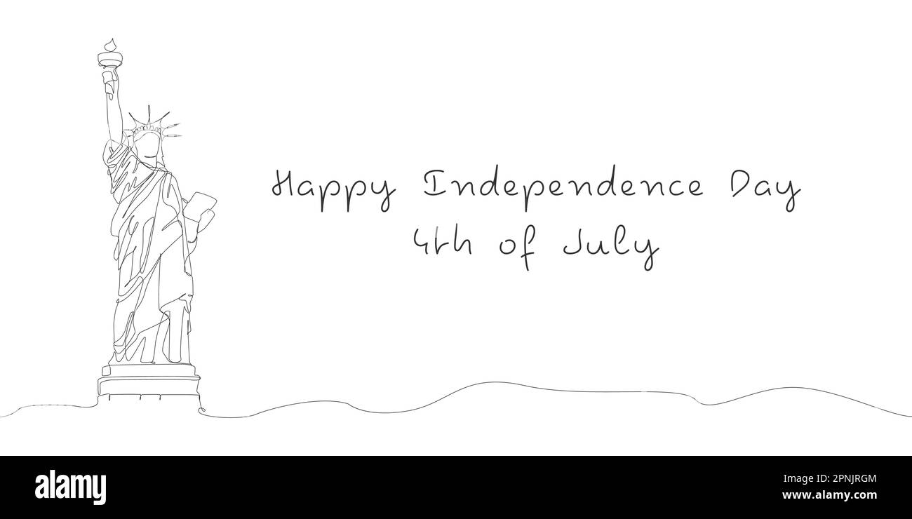 États-Unis d'Amérique jour de l'indépendance. 4th juillet. Bannière à une ligne Statue de la liberté. Illustration vectorielle isolée Illustration de Vecteur