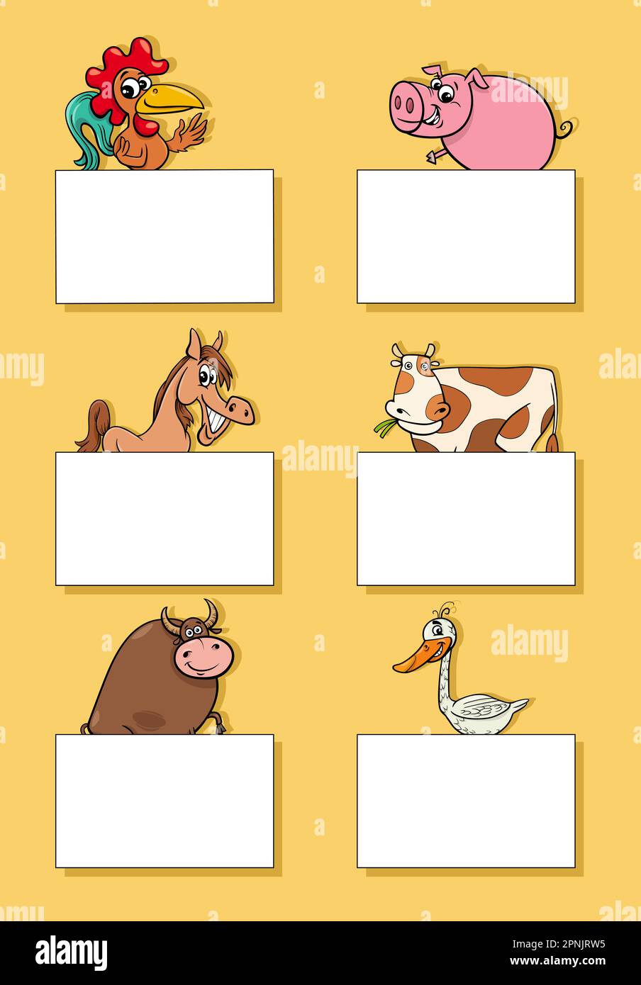 Illustration de dessins animés d'animaux de ferme avec des cartes vierges ou des bannières design ensemble Illustration de Vecteur