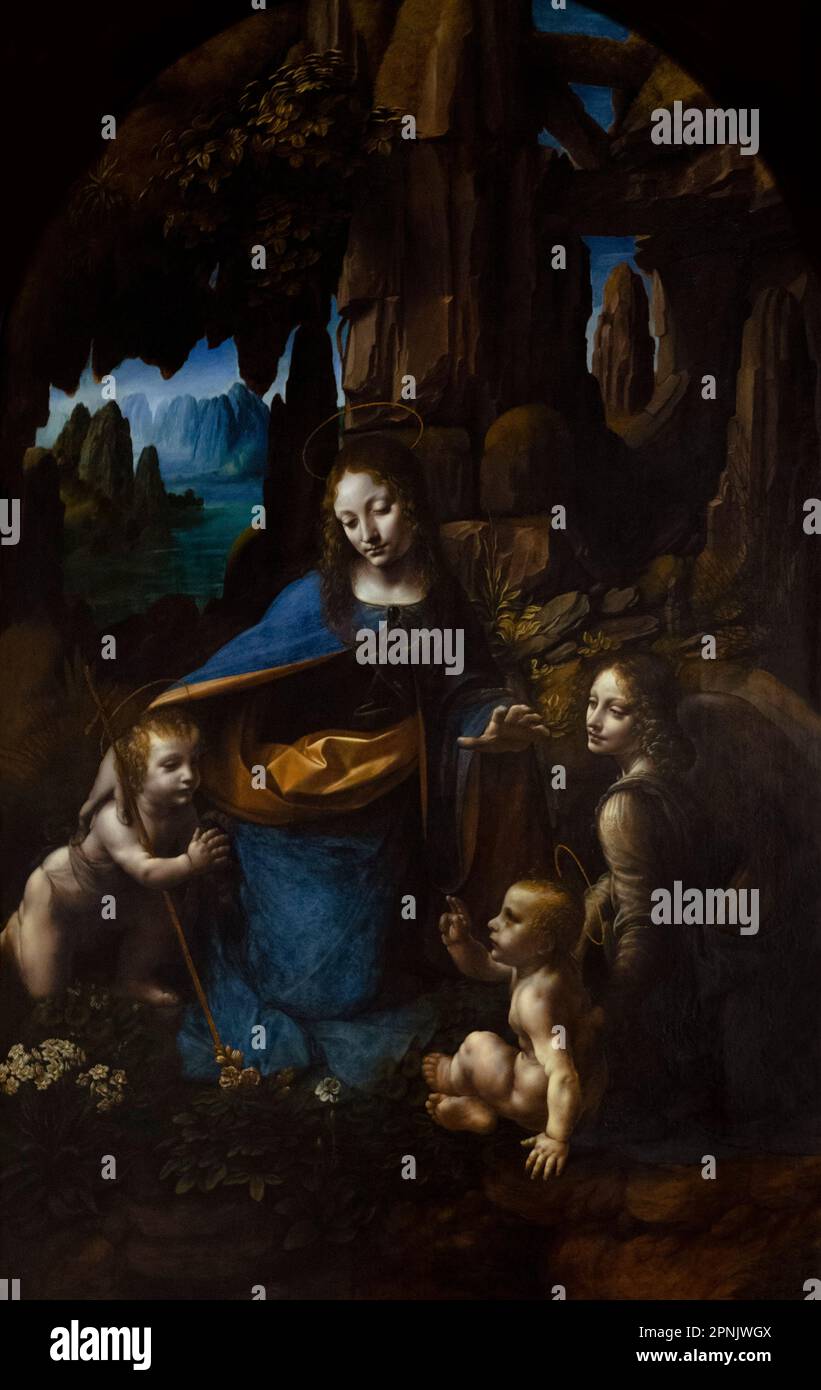 La Vierge des rochers, Léonard de Vinci, vers 1491-9 et 1506-8, Banque D'Images