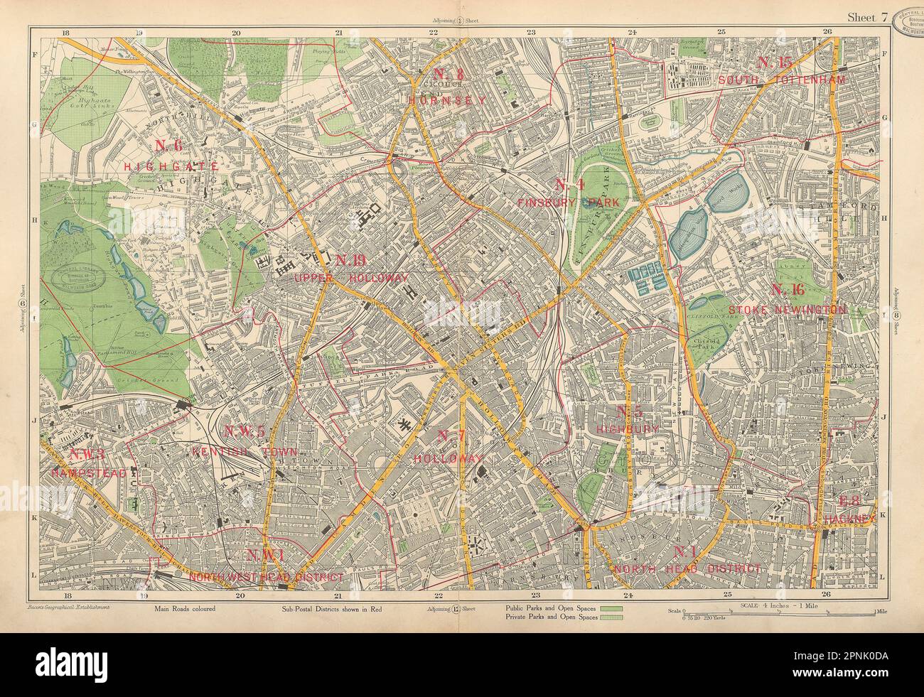 N LONDON Finsbury Park Holloway Highgate Stoke Newington Camden. CARTE bacon 1934 Banque D'Images