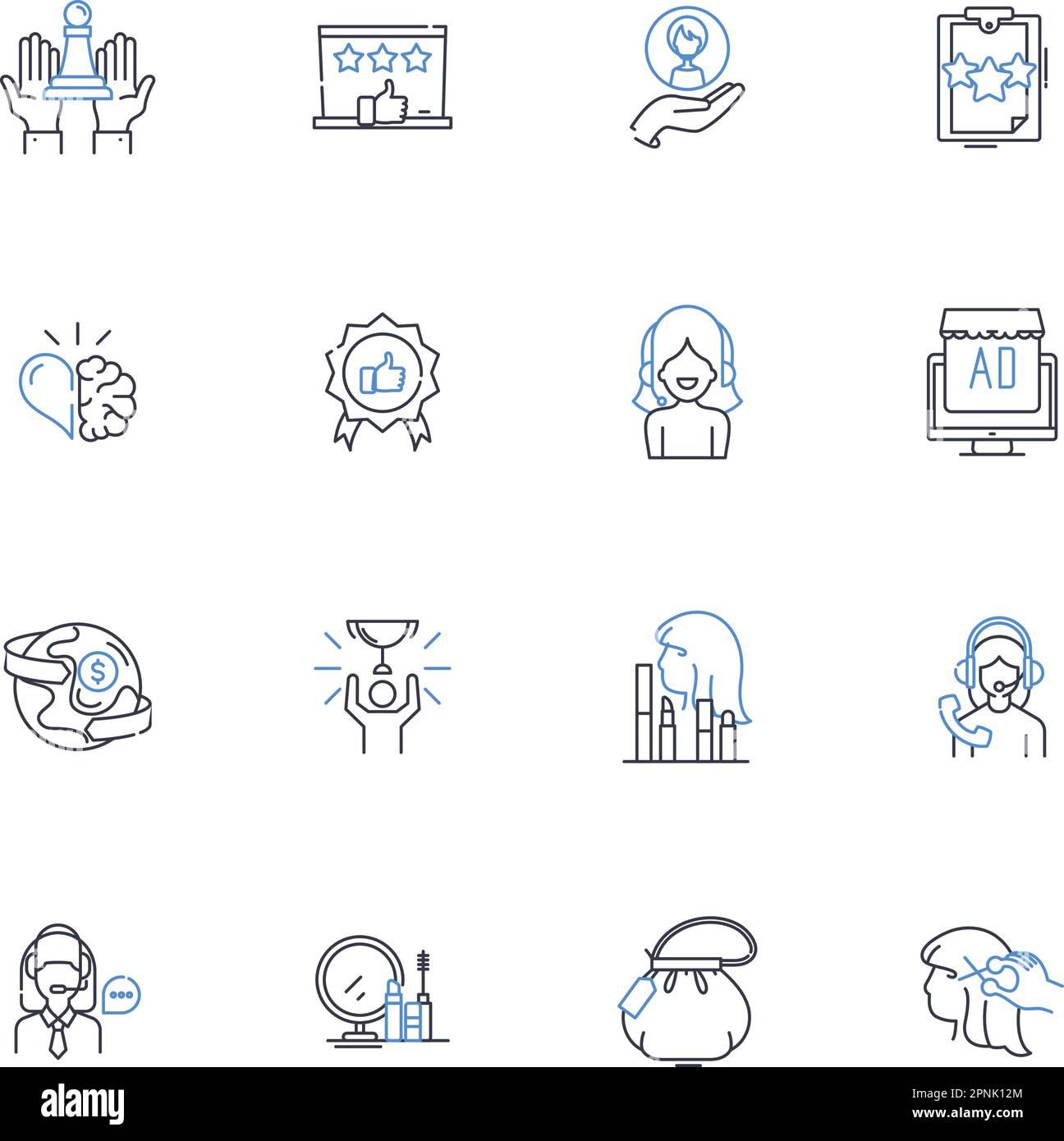 Collection d'icônes de la ligne femme d'affaires. Ambitieux, affirmé, confiant, dévoué, diligent, Vecteur piloté, efficace et illustration linéaire Illustration de Vecteur