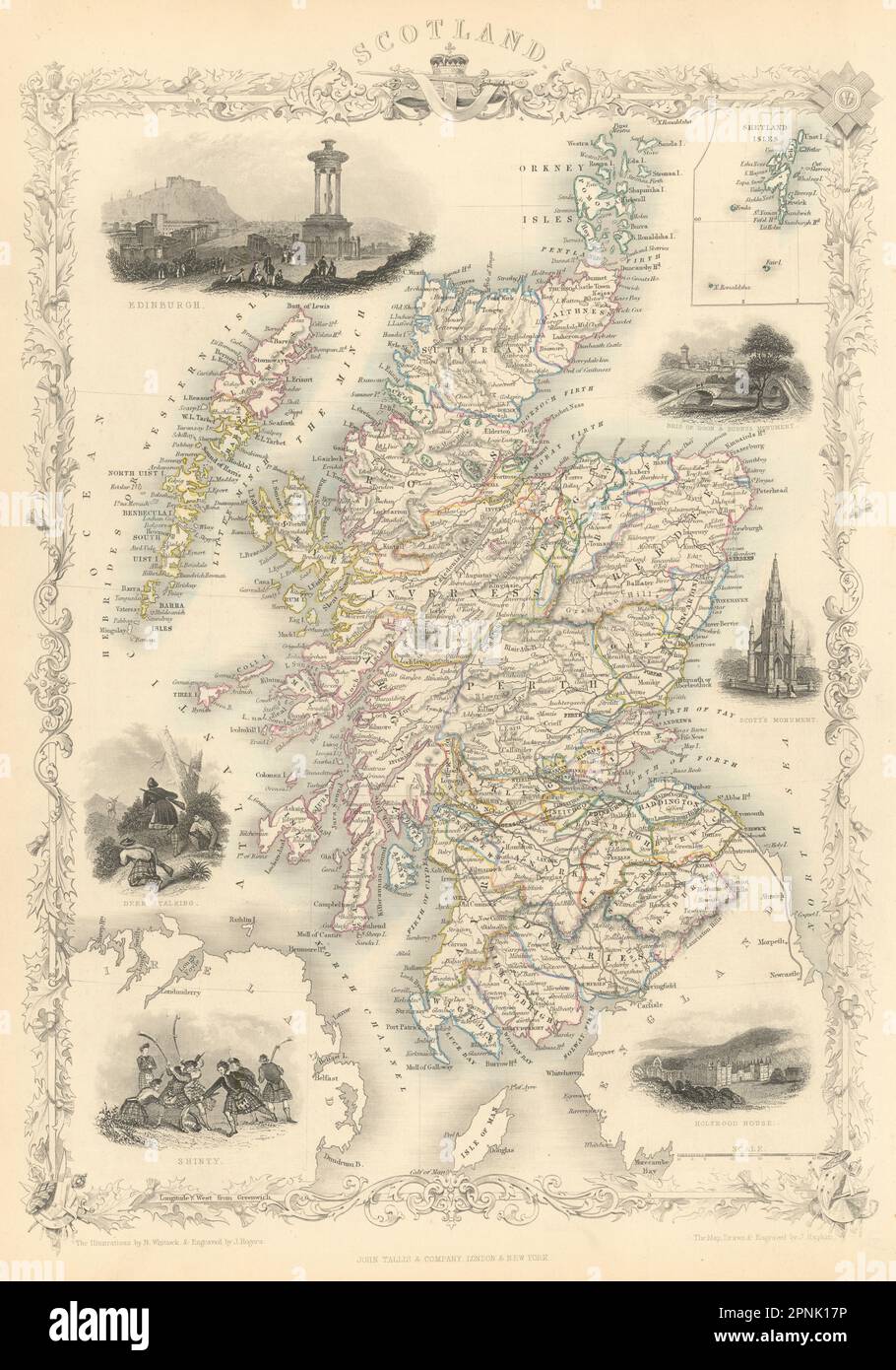 VUES SUR l'ECOSSE Edimbourg, Holyrood et Shinty. Comtés. Carte TALLIS & RAPKIN 1851 Banque D'Images