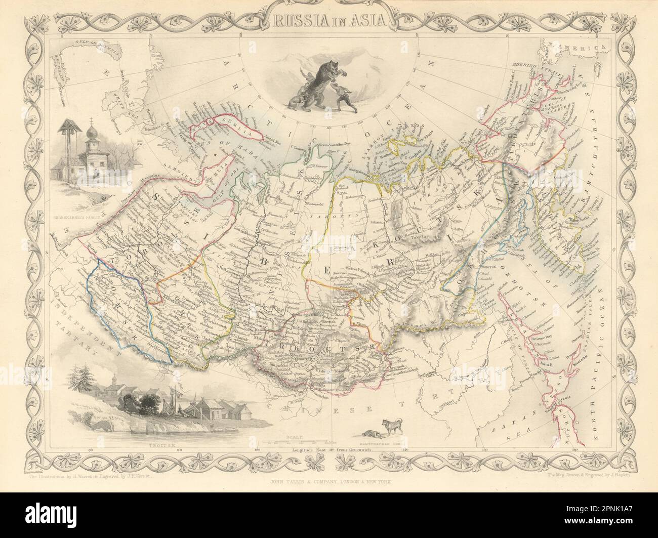 LA RUSSIE EN ASIE. Sibérie Oural extrême-Orient. Vue sur Troitsk. Carte RAPKIN/TALLIS 1851 Banque D'Images