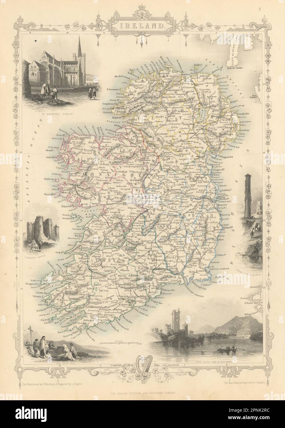 L'Irlande. St Patrick's Killarney Dublin tour ronde vue. RAPKIN TALLIS/1851 map Banque D'Images