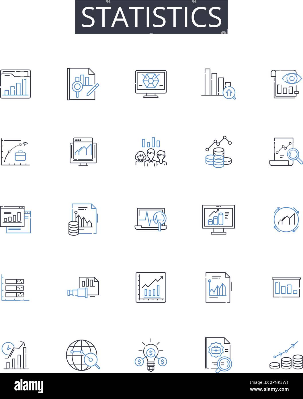 Collection d'icônes de ligne de statistiques. Théorie des probabilités, données numériques, analyse quantitative, système métrique, analyse financière, Science des données Illustration de Vecteur