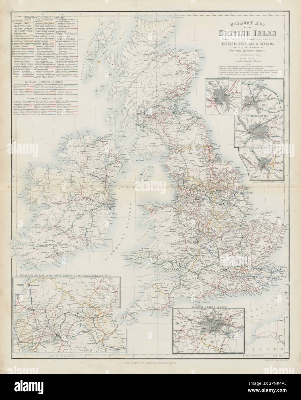 Carte ferroviaire des îles britanniques. CARTE de plans anciens SWANSTON 1860 Banque D'Images