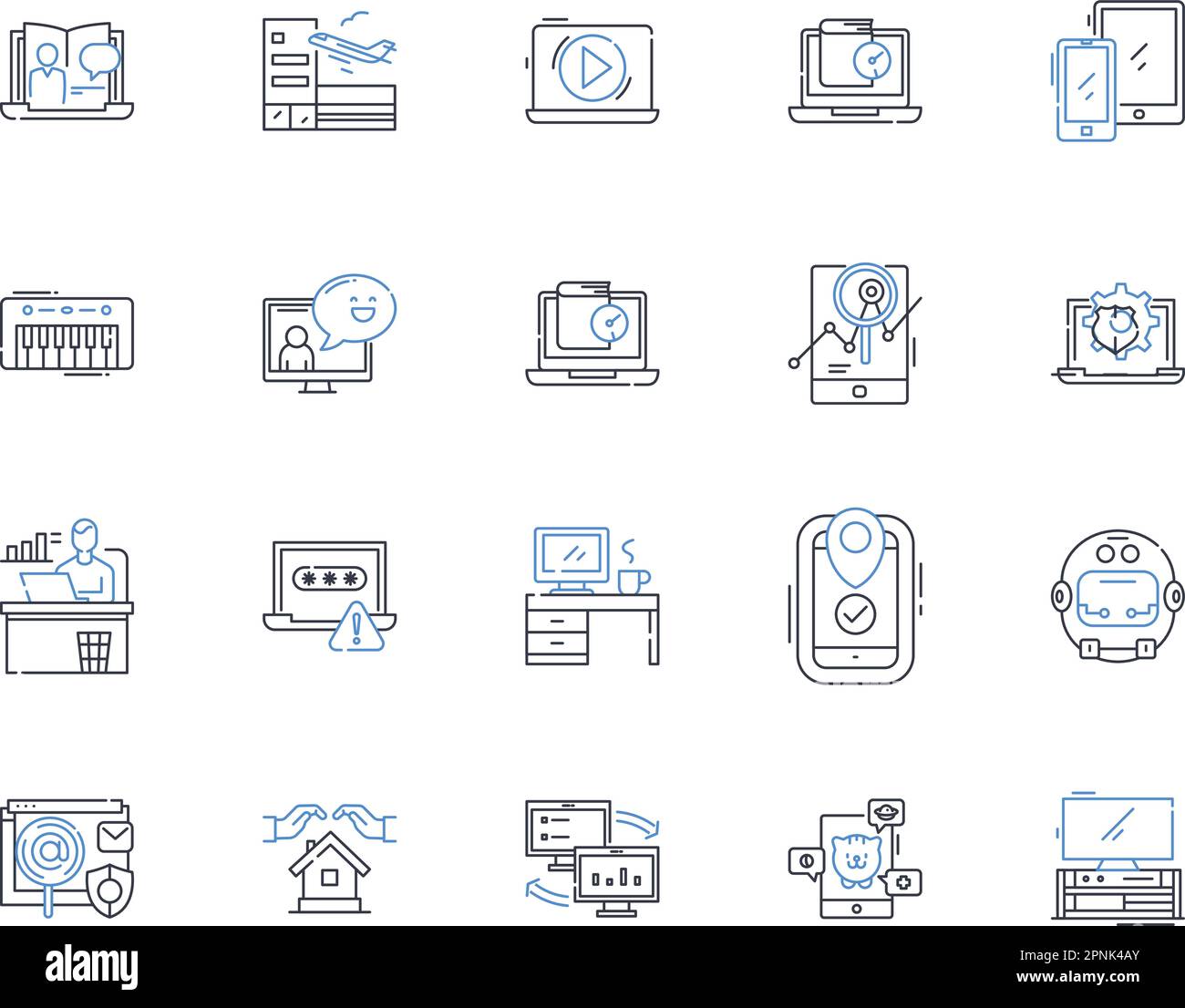 Collection d'icônes de ligne d'automatisation. Robotique, efficacité, rationaliser, intégration, optimisation, Mécanisation, vecteur de numérisation et linéaire Illustration de Vecteur