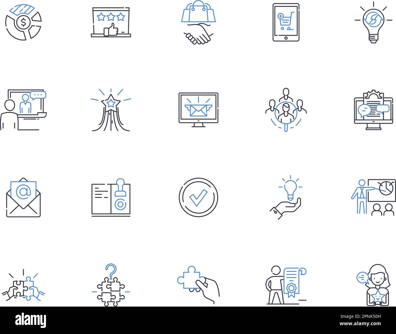 Commercialiser la collection Line Icons. Mtizing, capitaliser, tirer profit, Marketing, promouvoir, Stratégie de marque, vecteur de vente et illustration linéaire Illustration de Vecteur