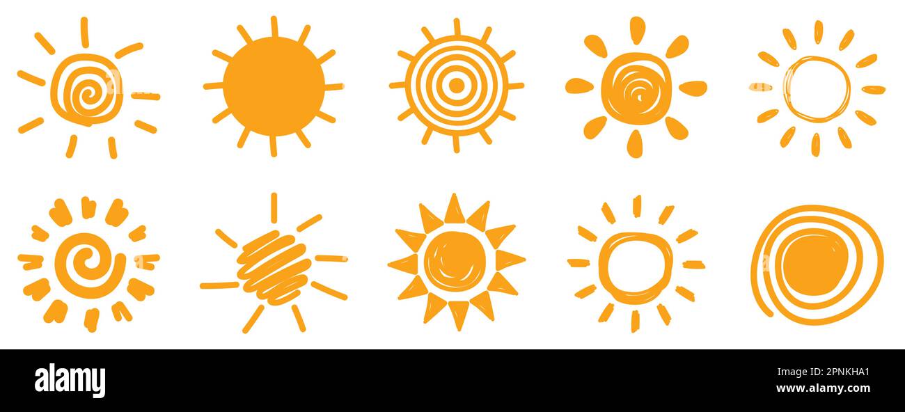Ensemble d'icônes de soleil en forme de doodle. Illustration vectorielle isolée sur fond blanc Illustration de Vecteur