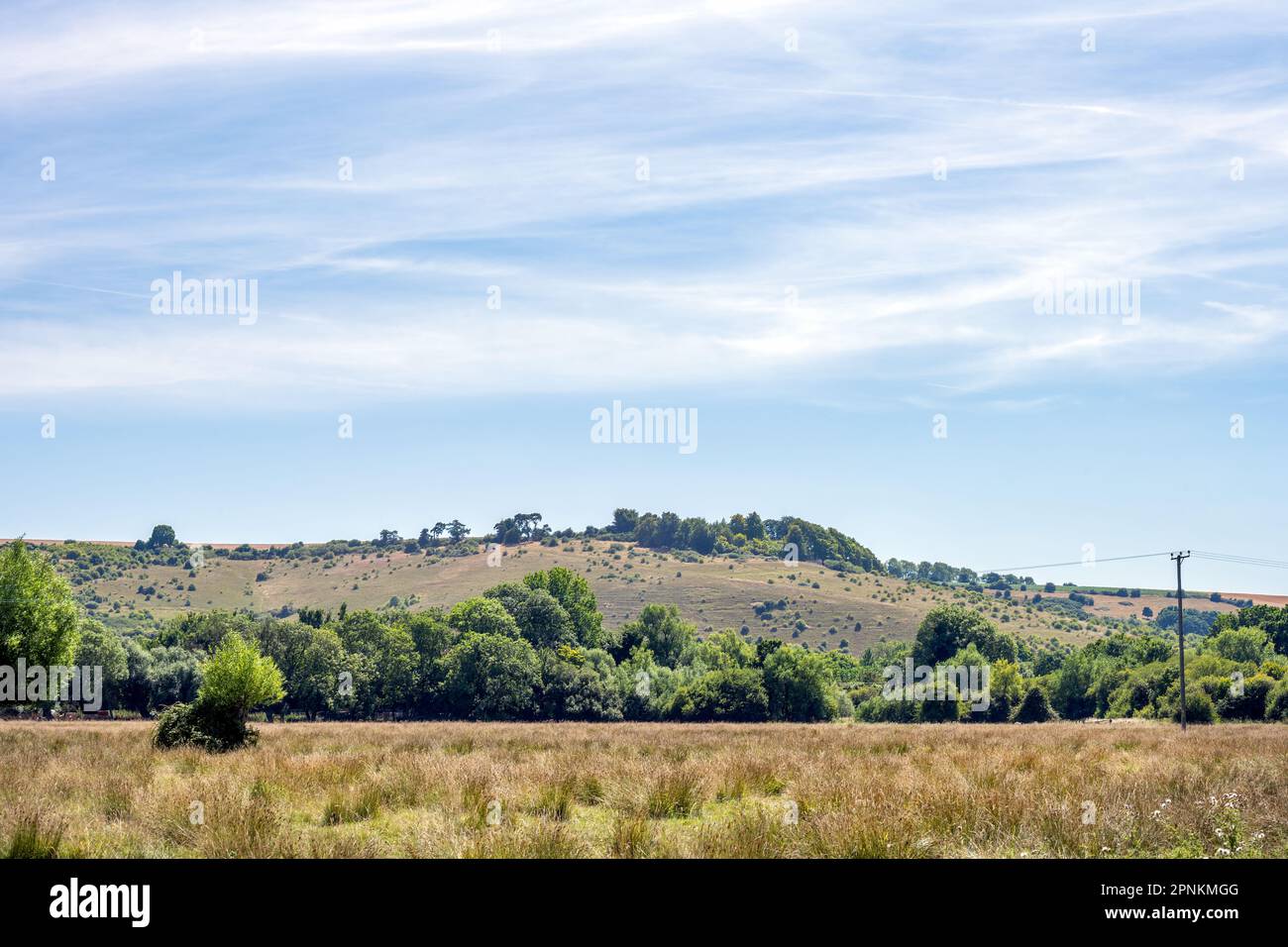 La vue sur les champs dans un paysage vallonné dans le Wiltshire, Angleterre, un après-midi ensoleillé, peut être utilisé comme un arrière-plan Banque D'Images