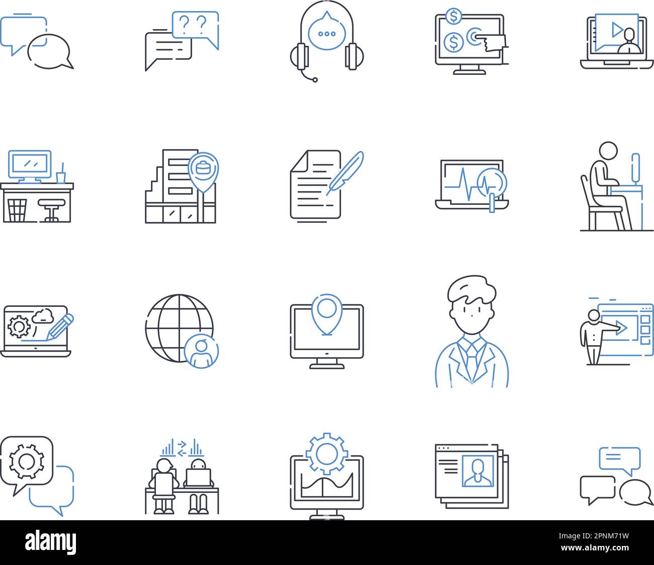 Collection d'icônes de ligne de main-d'œuvre hors site. Freelance, nomadisme numérique, travail à distance, télétravail, travail virtuel, Externalisation, vecteur contractant et Illustration de Vecteur
