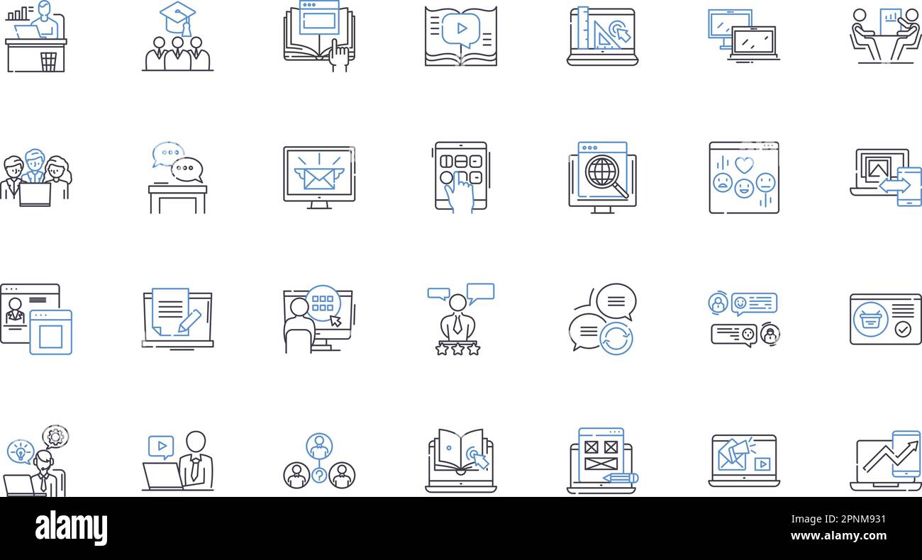 Collection d'icônes de la ligne World Wide Web habitants. nétizens, surfeurs, blogueurs, tweeters, influenceurs, enregistreurs, baladodiffuseurs vectoriels et linéaires Illustration de Vecteur