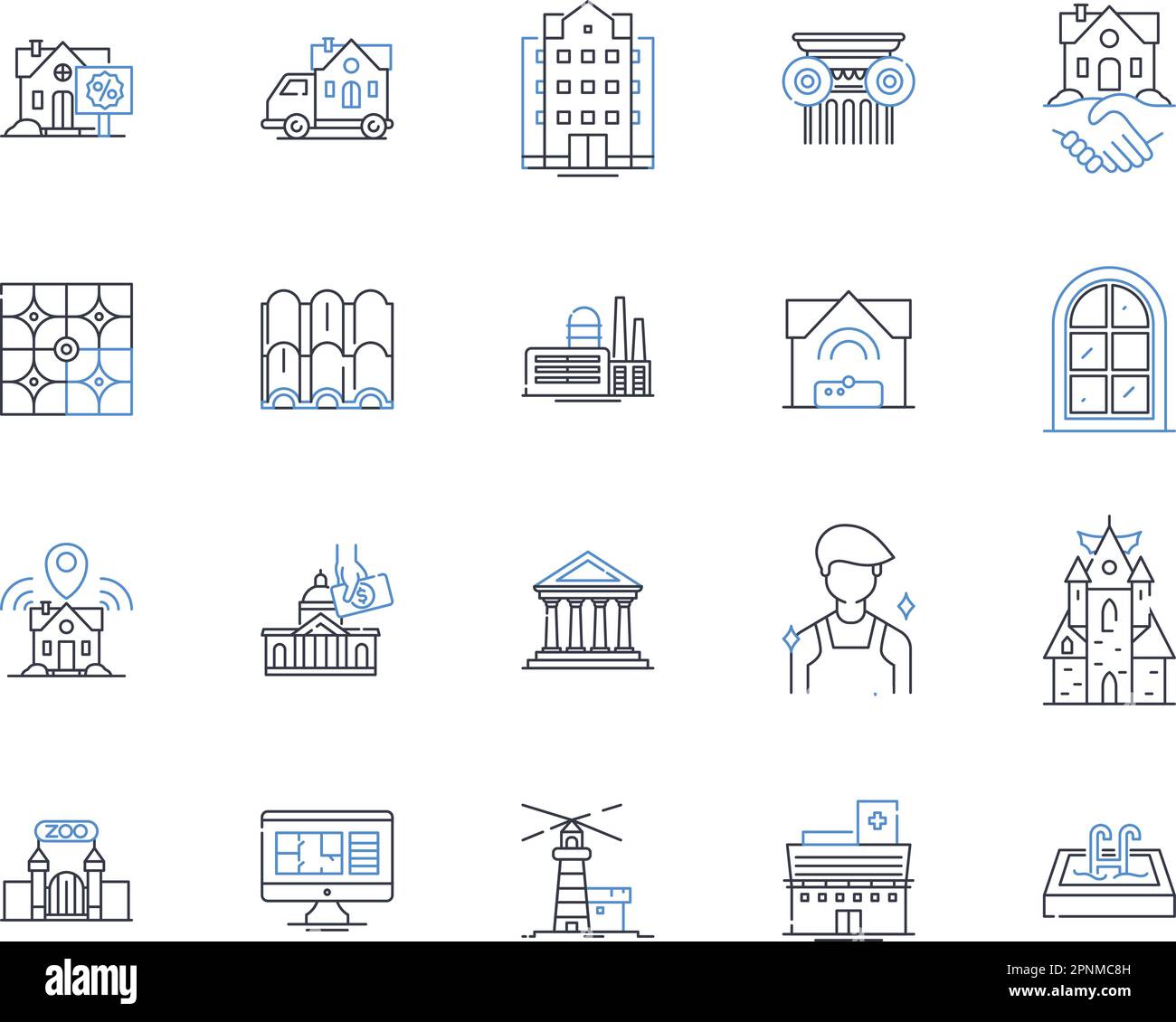 Collection d'icônes de ligne d'unités. Appartement, appartement, maison, maison de ville, villa, Studio, vecteur de lissage et illustration linéaire. Panneaux recto verso, triplex, contour plat Illustration de Vecteur