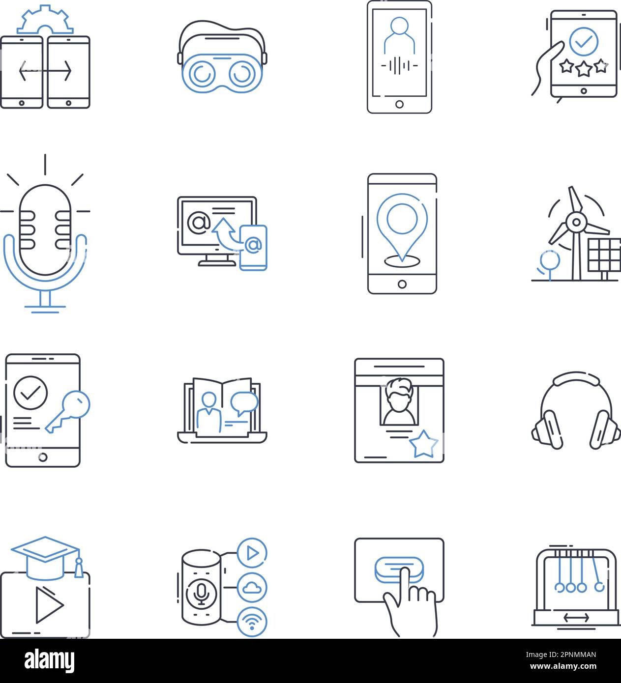 Collection d'icônes de l'industrie aérospatiale. Fusées, satellites, propulsion, avionique, aérodynamique, Matériaux, vecteur spatial et linéaire Illustration de Vecteur