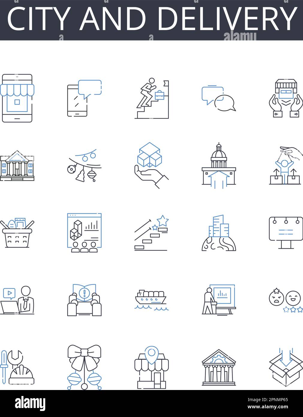 Collection d'icônes de ville et de ligne de livraison. Minimalisme, rationalisé, simple, efficacité, clarté, Peu difficile, vecteur de précision et linéaire Illustration de Vecteur