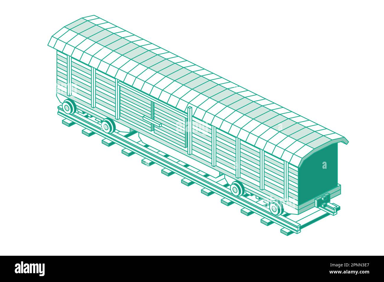 Voiture de chemin de fer isométrique de fret isolée sur fond blanc. Illustration vectorielle. Wagon de fret. Fait partie du train de marchandises. Outline Transportation. Illustration de Vecteur