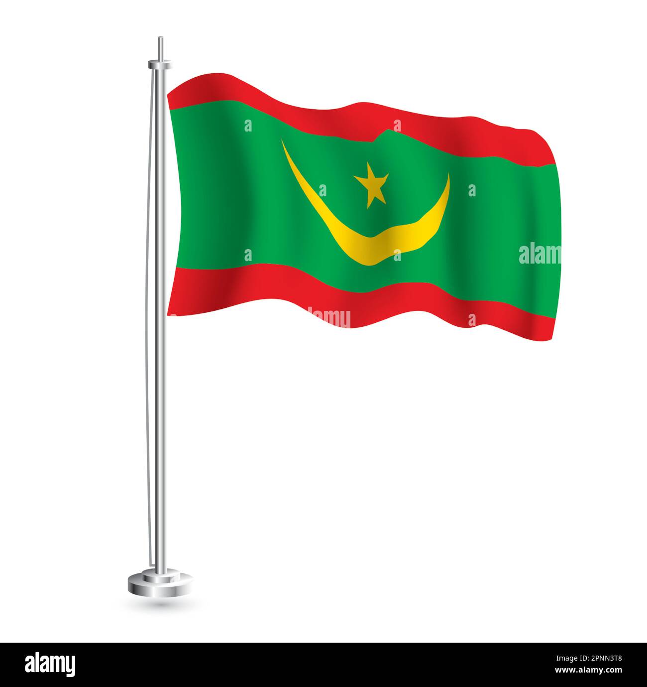 Drapeau de Mauritanie. Drapeau vague réaliste isolé du pays de Mauritanie à Flagpole. Illustration vectorielle. Illustration de Vecteur