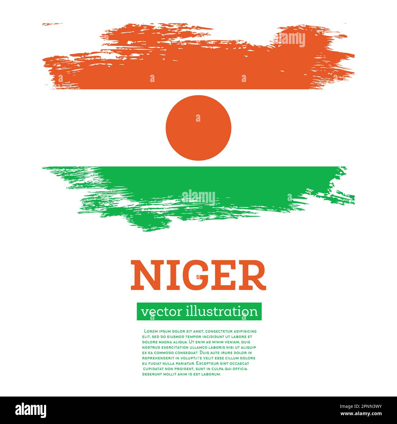 Drapeau Niger avec coups de pinceau. Illustration vectorielle. Jour de l'indépendance. Illustration de Vecteur