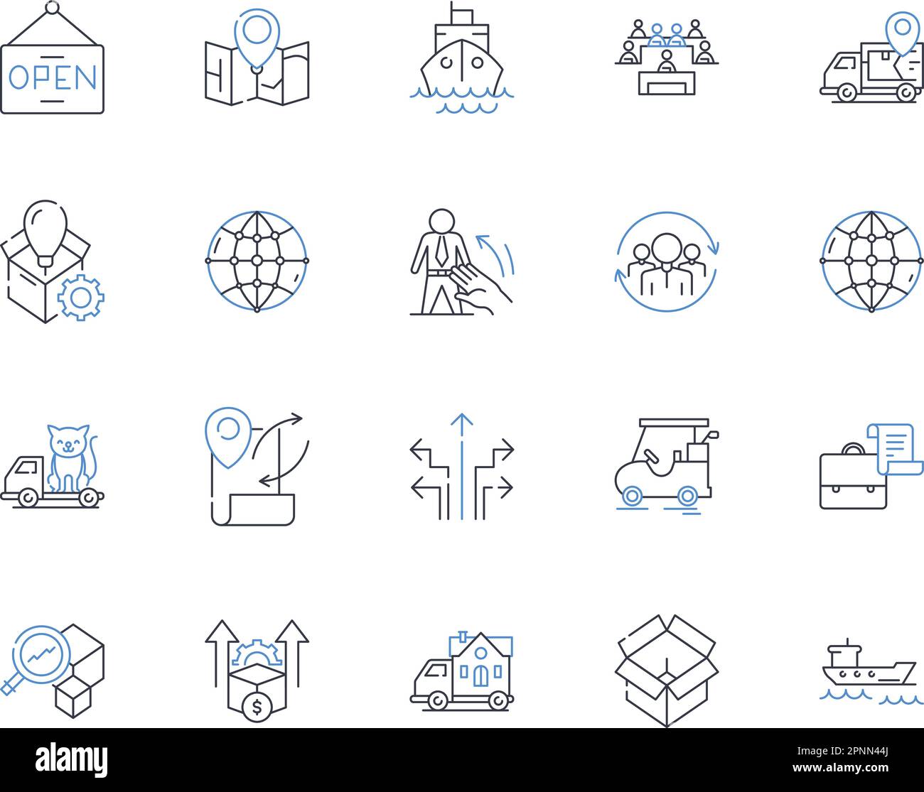 Collection d'icônes de la ligne Solutions logistiques. Transport, entreposage, fret, distribution, chaîne d'approvisionnement, Inventaire, vecteur d'expédition et linéaire Illustration de Vecteur