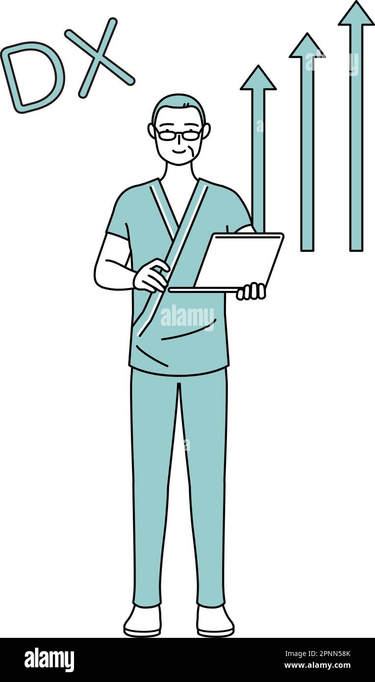 Image de DX, de l'âge moyen et de l'homme âgé admis patient dans la robe d'hôpital qui a réussi à améliorer son entreprise, Vector Illustration Illustration de Vecteur