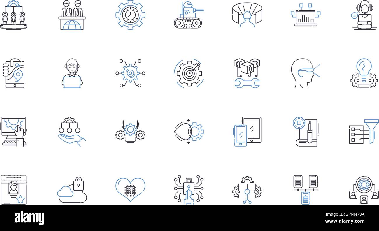 Collection d'icônes de ligne de mécanismes électroniques. Circuits, diodes, transducteurs, relais, résistances, Condensateurs, inductances vectorielles et illustration linéaire Illustration de Vecteur