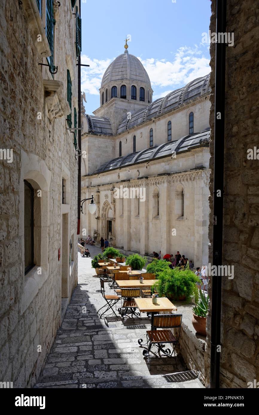 Trg Republike Hrvatske, Cathédrale de St. Jacob (Sveti Jakov), Sibenik, Sibensko-Kninska, Croatie Banque D'Images