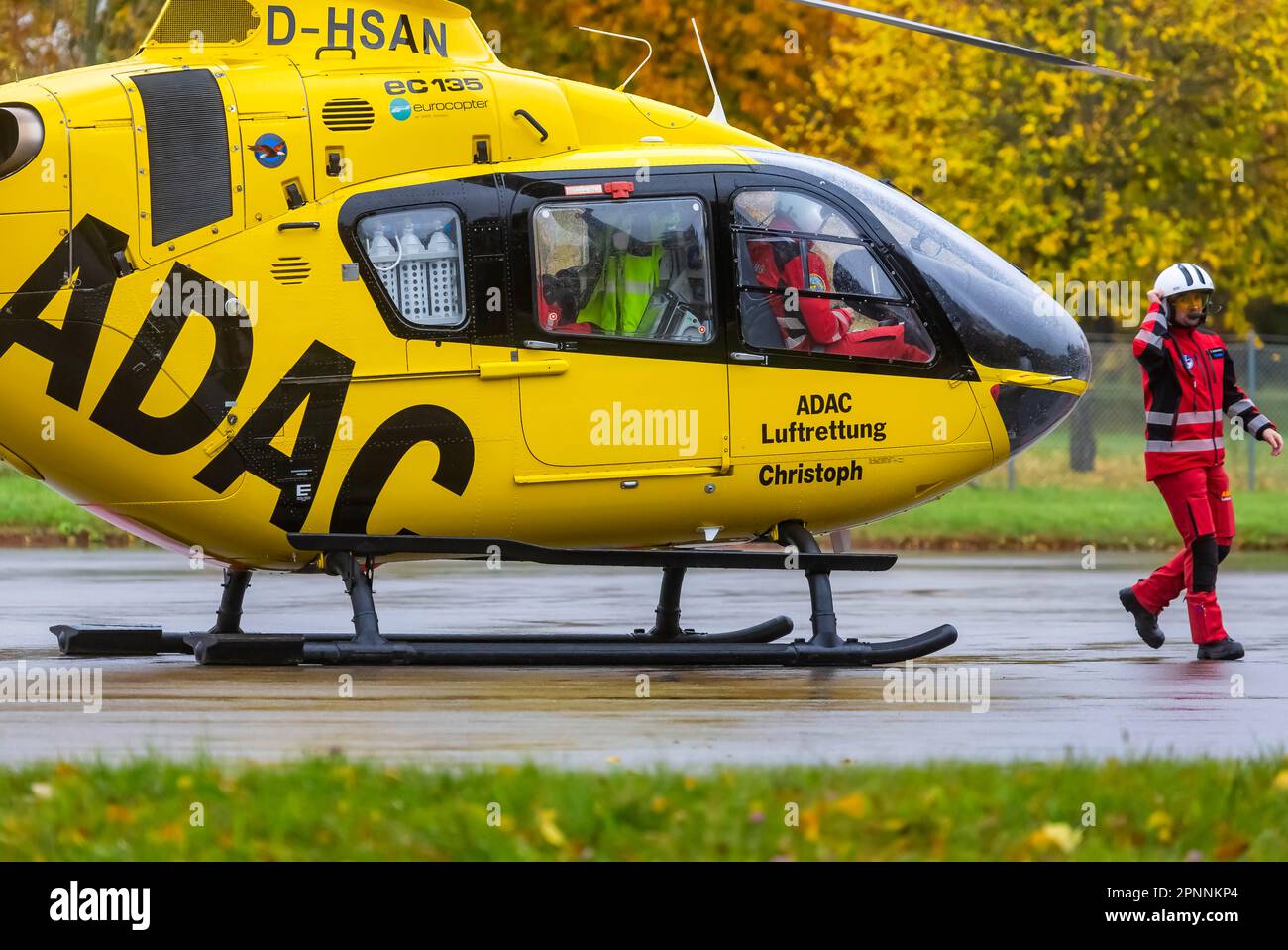 Hélicoptère de sauvetage, Airbus Eurocopter EC 135 P-2, ADAC Luftrettung, Stetten am kalten Markt, Bade-Wurtemberg, Allemagne Banque D'Images