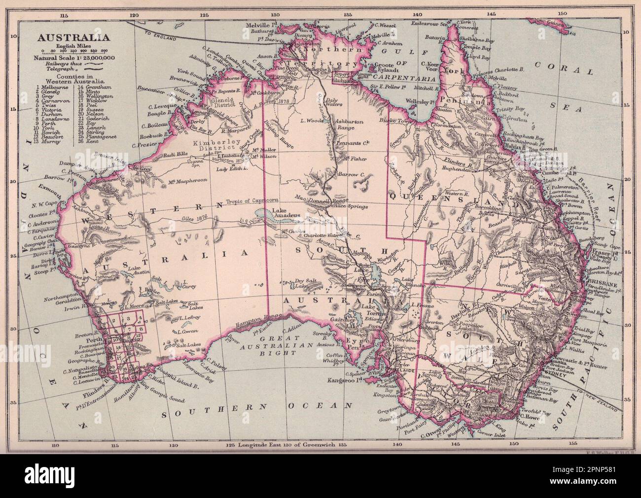 Carte de l'Australie. Sydney. L'Australie 1890 ancienne carte plan vintage Banque D'Images