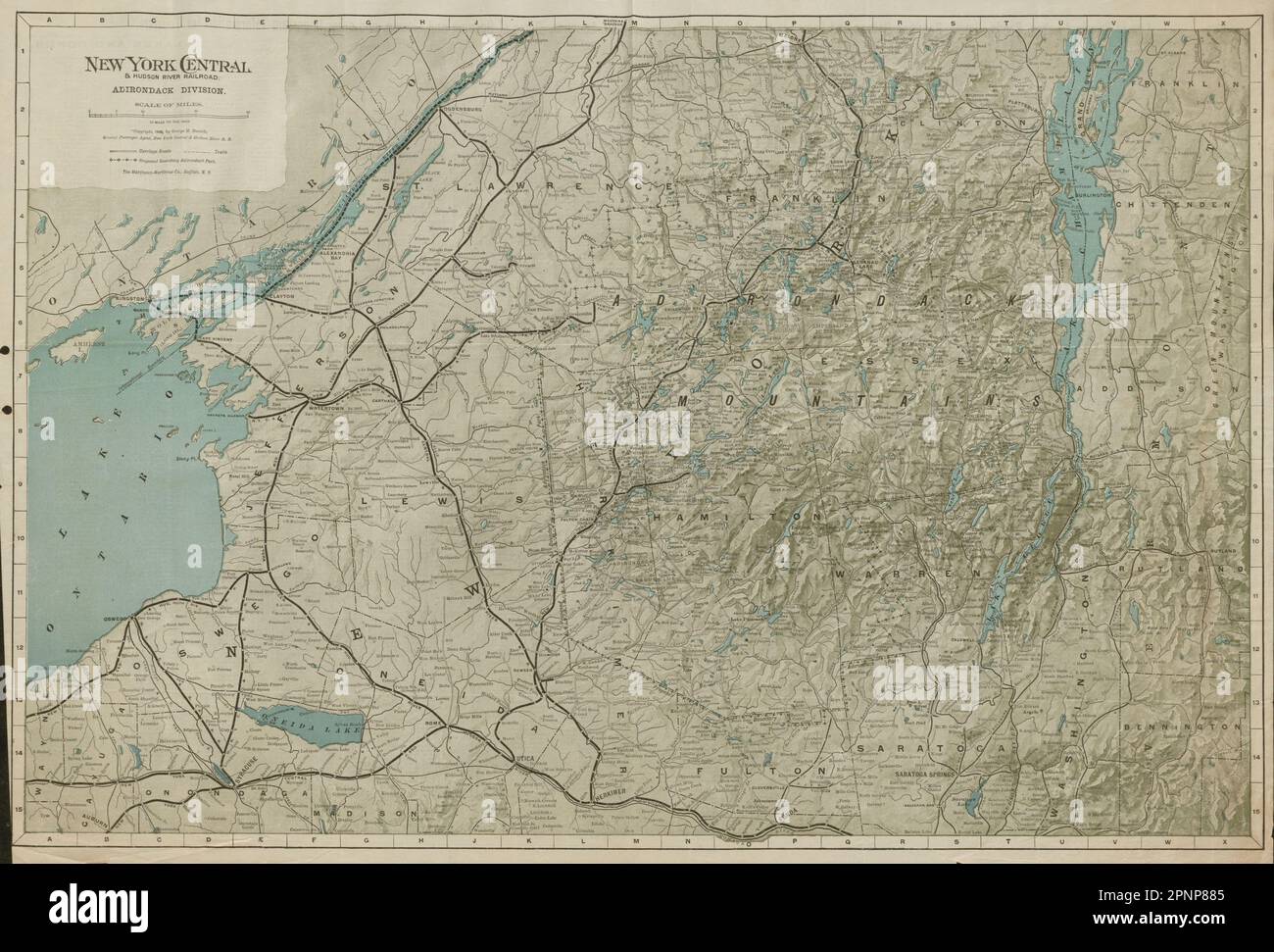 New York Central et chemin de fer de la rivière Hudson. Adirondack Division. Carte de l'État de New York 1902 Banque D'Images
