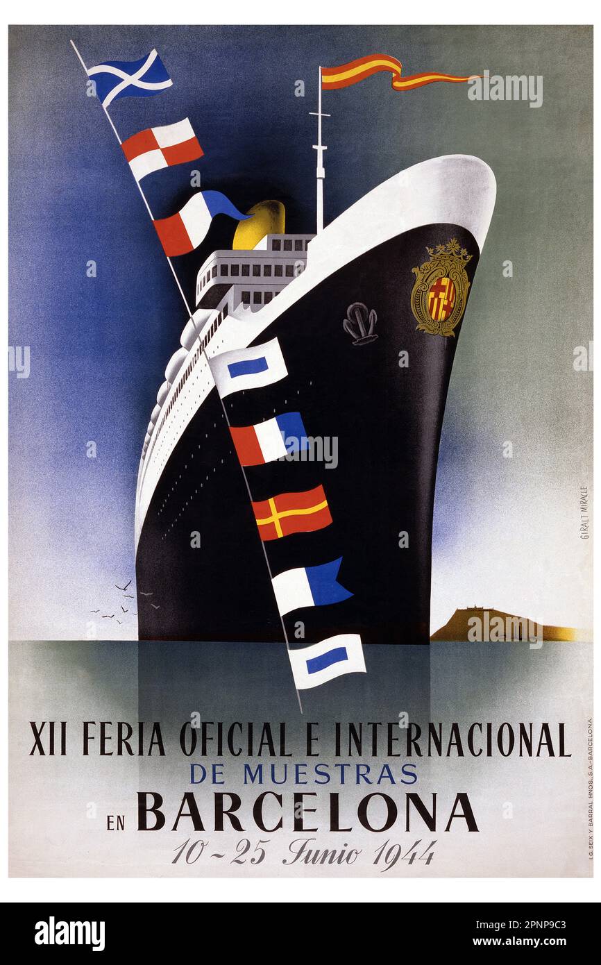 XII Feria Oficial E Internacional de Muestras en Barcelona. 10-25 Junio 1944 par Ricard Giralt Miracle (1911-1994). Affiche publiée en 1944 en Espagne. Banque D'Images