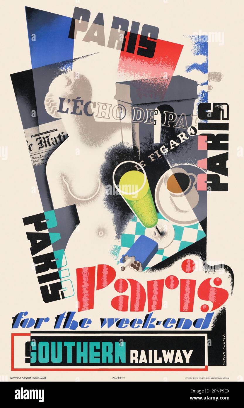 Paris pour le week-end Southern Railway par Austin Cooper (1890-1964). Affiche publiée en 1934 au Royaume-Uni. Banque D'Images
