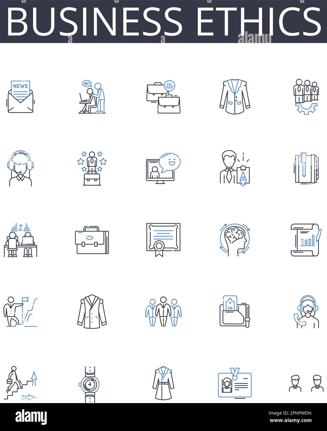 Collection d'icônes de ligne éthique professionnelle. Responsabilité sociale, correction politique, sensibilisation à l'environnement, sécurité de l'emploi, rentabilité Illustration de Vecteur