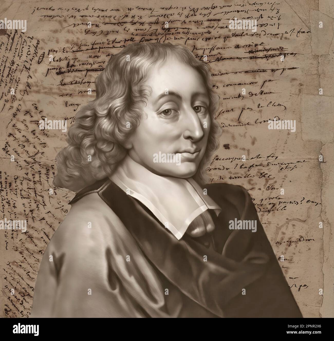 Portrait de Blaise Pascal avec son manuscrit, pensées de Pascal, 1670 Banque D'Images