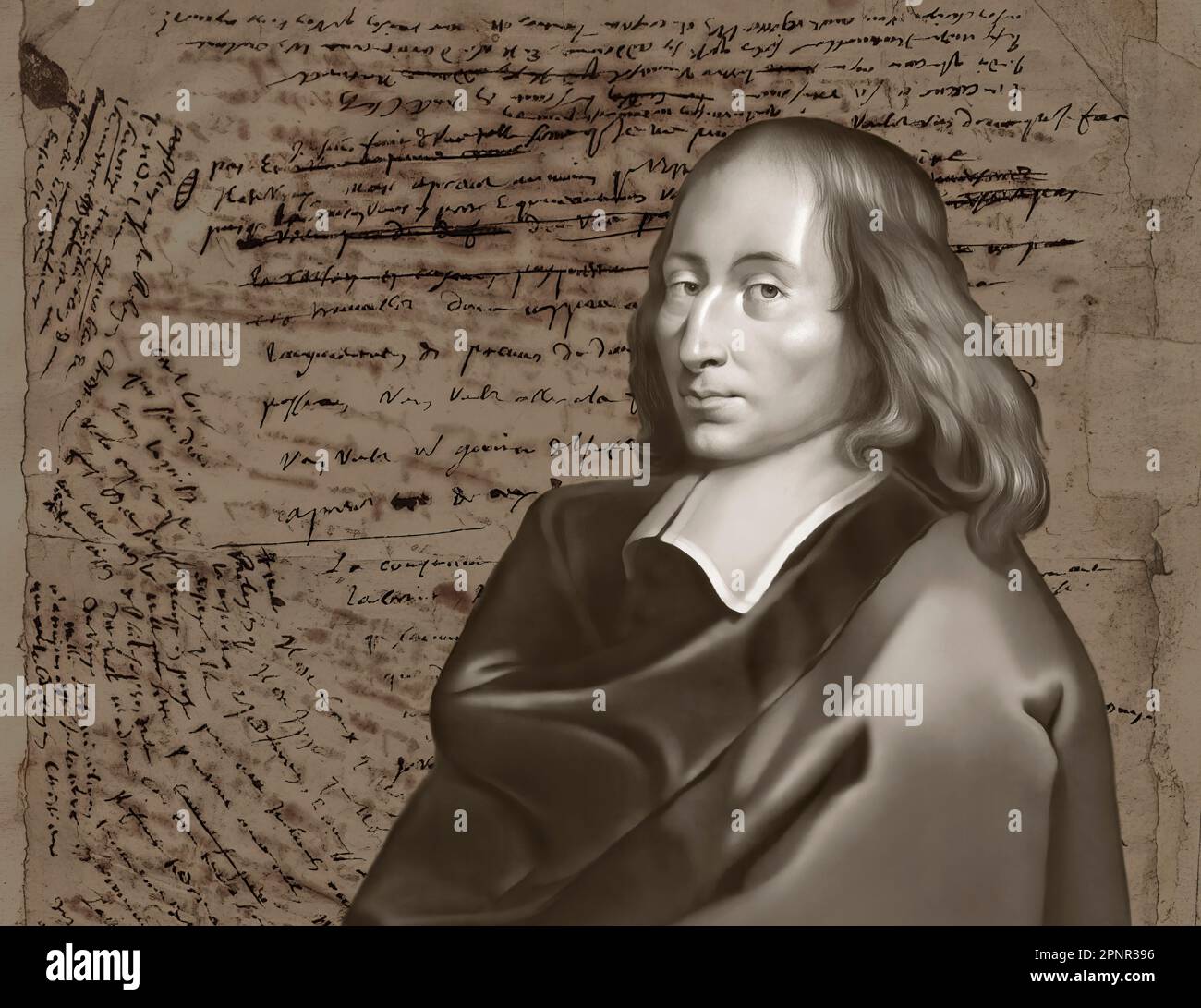 Portrait de Blaise Pascal avec son manuscrit, pensées de Pascal, 1670 Banque D'Images