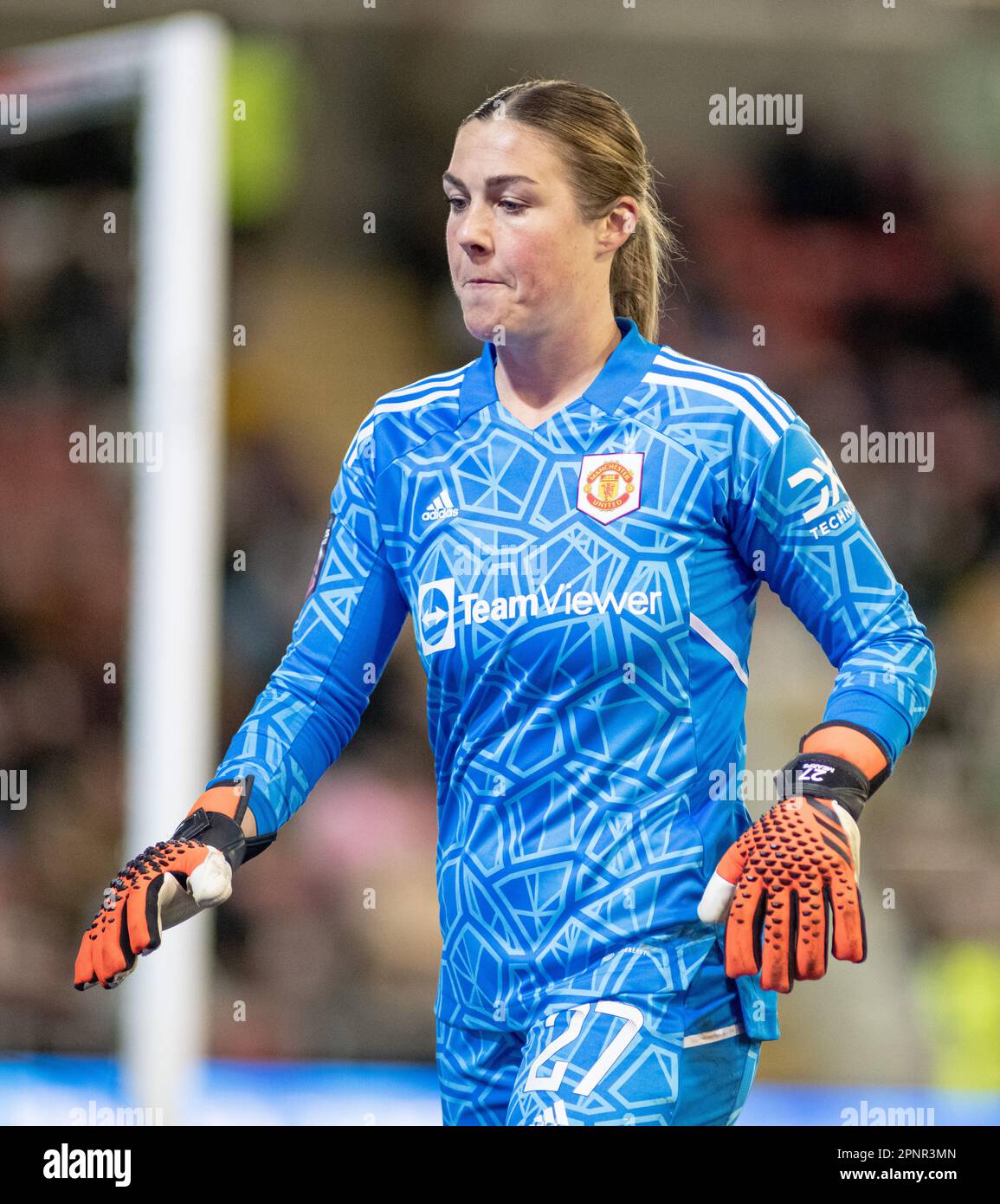 Leigh Sports Village, Leigh, Grand Manchester, Angleterre. 19th avril 2023. Mary EARPS, gardienne de but unie, lors du Manchester United Women football Club V Arsenal Women's football Club à Leigh Sports Village, dans la Super League féminine de Barclays/Super League féminine de Barclays. (Image de crédit : ©Cody Froggatt/Alamy Live News) Banque D'Images