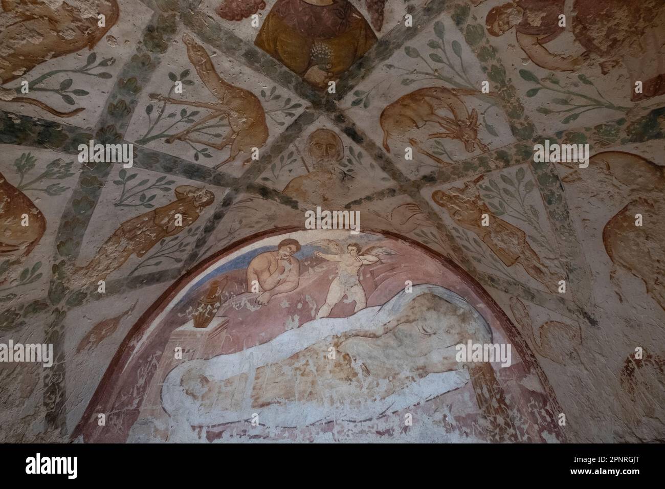 Fragment du mur mural romain. Château du désert d'Umayyad dans l'est de la Jordanie. Ancien château de Qusayr Amra Zarqa Banque D'Images
