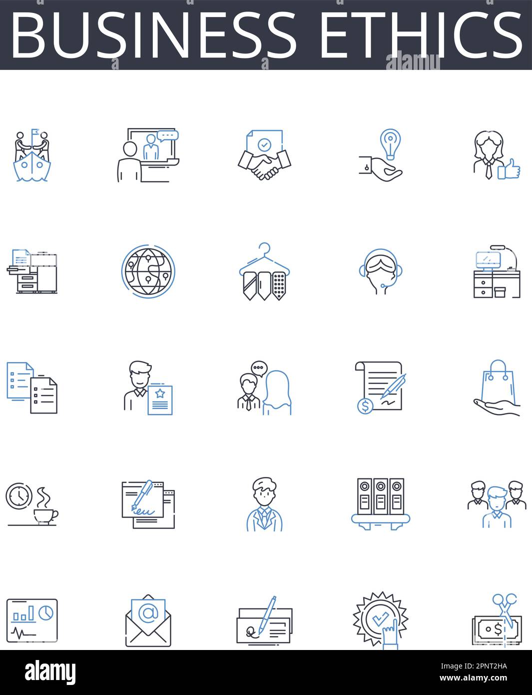 Collection d'icônes de ligne éthique professionnelle. Responsabilité sociale, correction politique, sensibilisation à l'environnement, sécurité de l'emploi, rentabilité Illustration de Vecteur