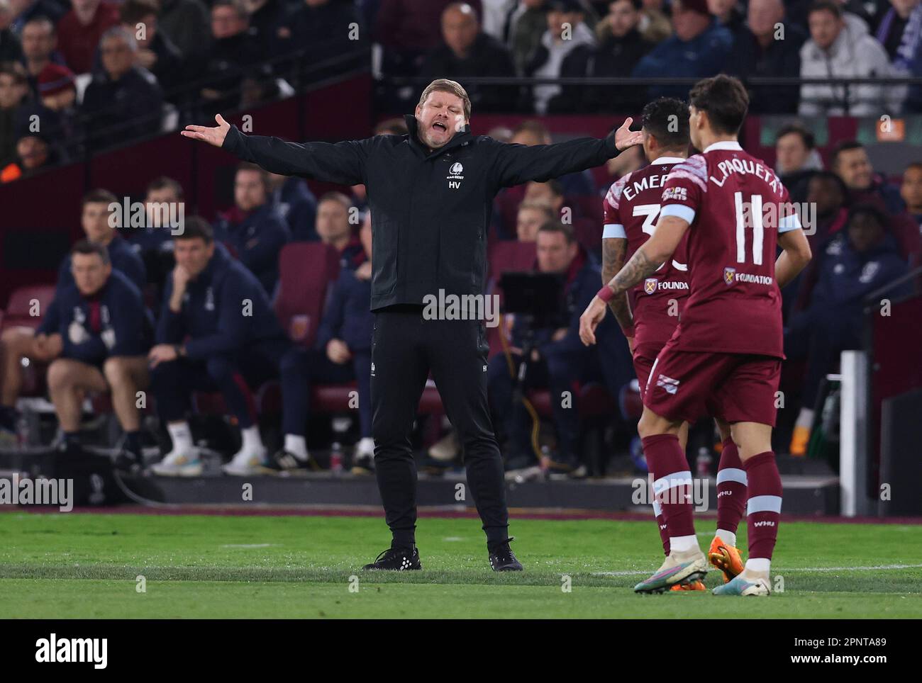 Londres, Royaume-Uni. 20th avril 2023. Hein Vanhaezebrouck, responsable de KAA Gent lors du match de l'UEFA Europa Conference League au London Stadium, Londres. Crédit photo à lire: Paul Terry/Sportimage crédit: Sportimage Ltd/Alay Live News Banque D'Images